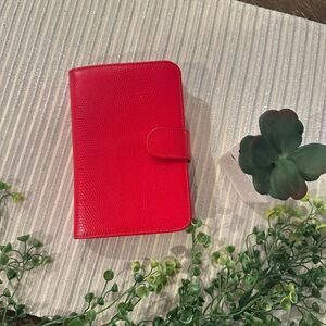 Budd Leather‎ Red Pocket 6” x 4” Snap Closure Pebbled Planner Organizer Mini NEW